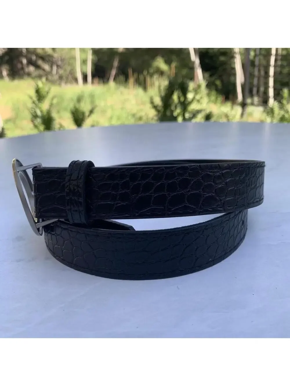 Y2k 2000s style Silver opal belt buckle with black crocodile style leather. 39 i